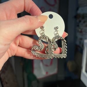 Silver Lace Heart Drop Earrings
